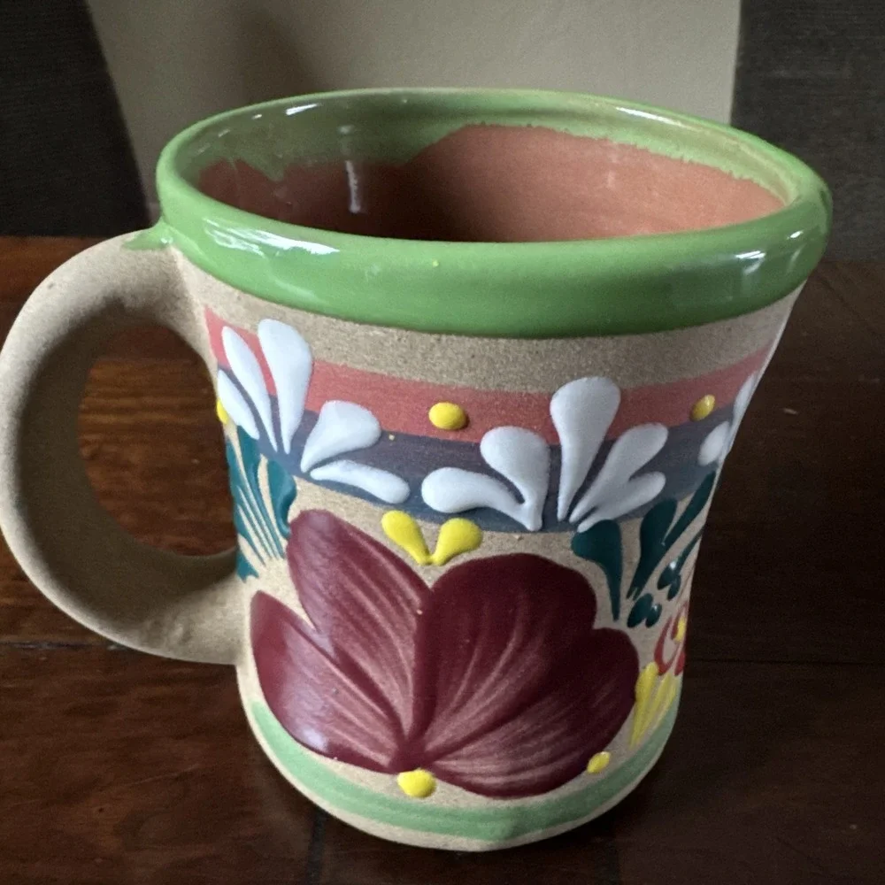 Mexican Pottery Stoneware Mug‎  Huge 34 fl oz Hand Painted Floral NEW